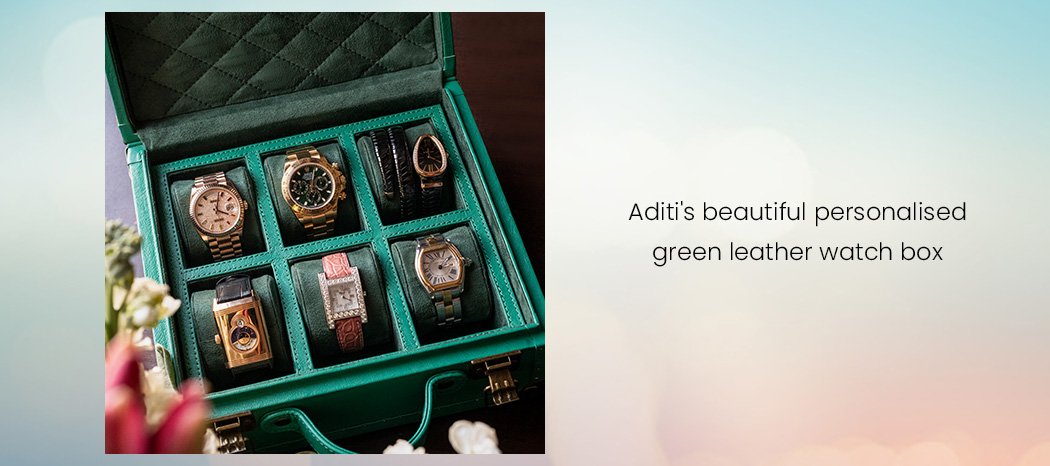 Aditi's Personalised Green Watch Box