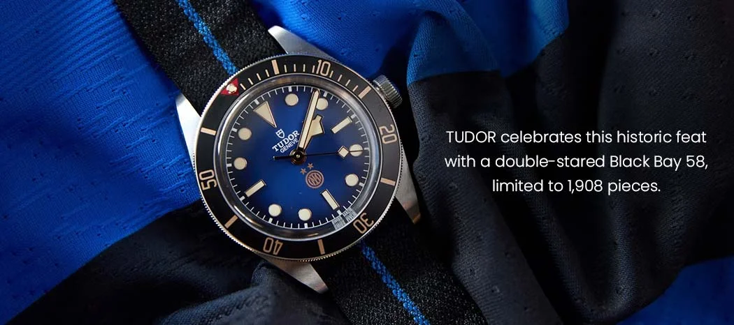 TUDOR celebrates this historic feat with a double-stared Black Bay 58, limited to 1,908 pieces.