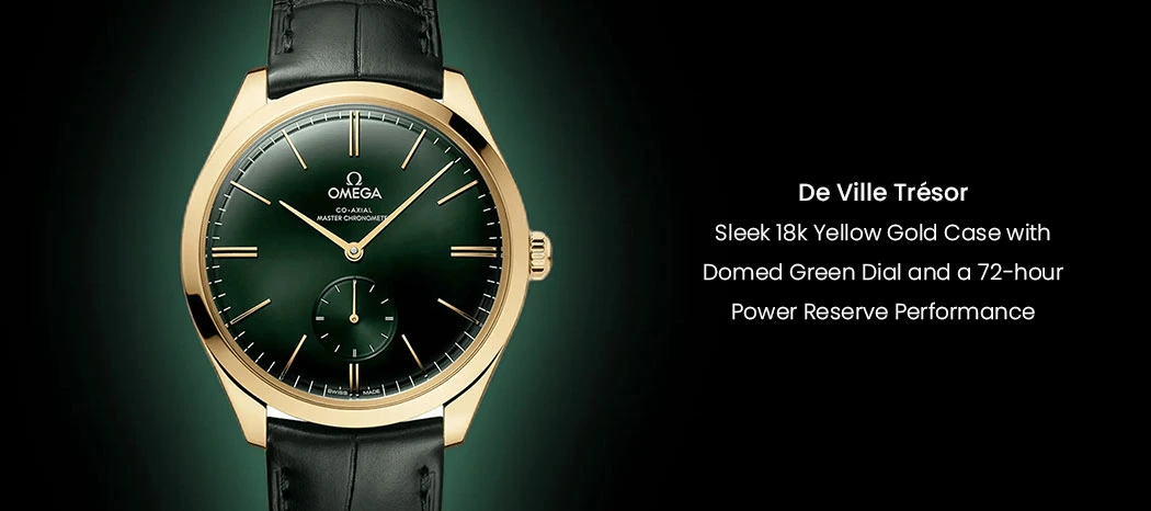 Sleek 18k Yellow Gold Case with Domed Green Dial and a 72-hour Power Reserve Performance
