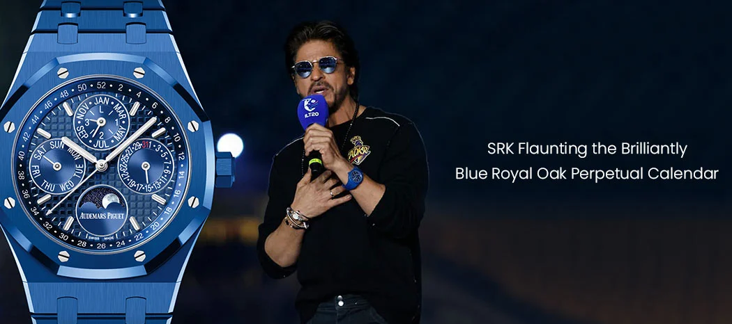 SRK flaunting the brilliantly blue Royal Oak Perpetual Calendar