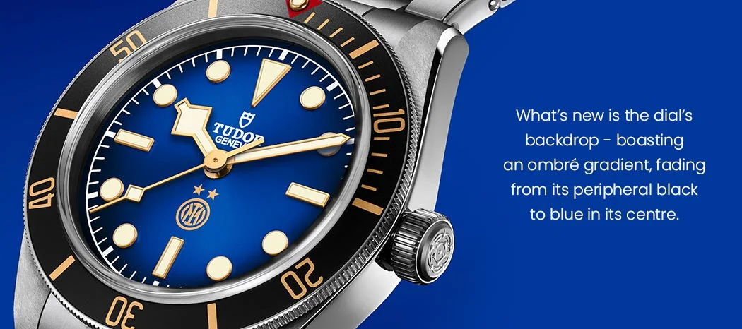 What’s new is the dial’s backdrop - boasting an ombré gradient, fading from its peripheral black to blue in its centre.