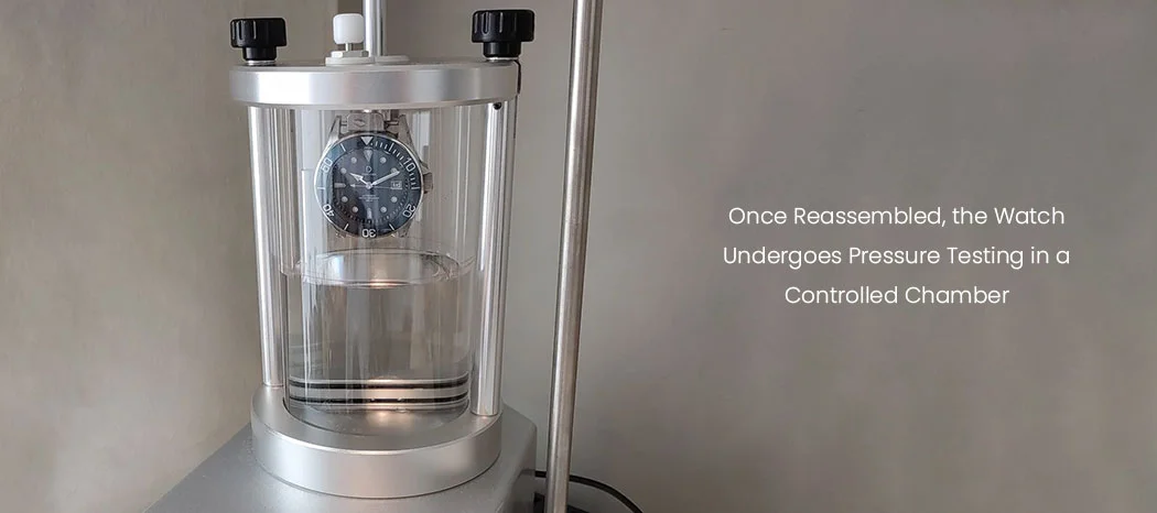 Once Reassembled, the Watch Undergoes Pressure Testing in a Controlled Chamber