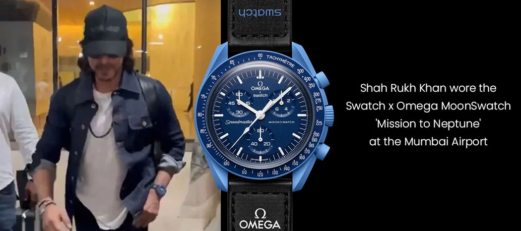  Shah Rukh Khan wore the Swatch x Omega MoonSwatch 'Mission to Neptune' at the Mumbai Airport
