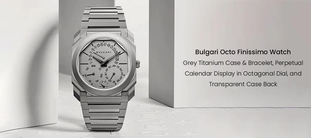 Grey Titanium Case, Bracelet & a Perpetual Calendar Display in Octagonal Dial, and Transparent Case Back